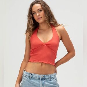 NWT RSQ Womens Pointelle Halter Top in Light Red Size Medium